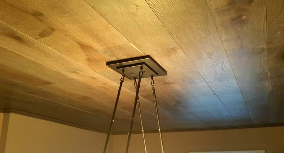 The popcorn wooden ceiling of a house